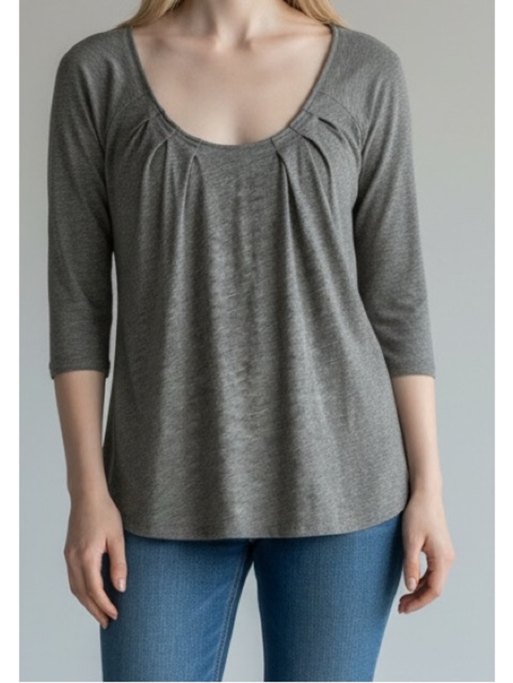 Gap Small Gray Pima Cotton Pleated Neckline Long Sleeve Top